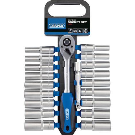 Draper 1/2" Square Drive Combined Metric and AF Deep Socket and Ratchet Set (20 Pieces) – Model 16377 (1/5)