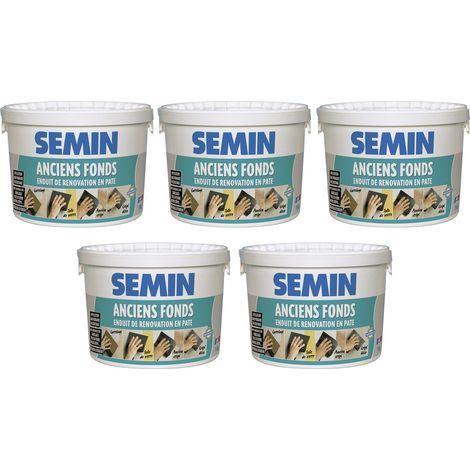 Lot de 5 enduits de rénovation pour les supports irréguliers Anciens Fonds Semin - spécial toile de verre, carrelage, peinture - intérieur/extérieur - seau de 5 kg (1/5)