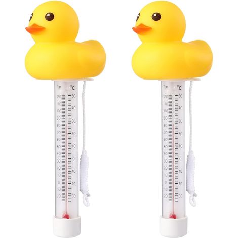 Juego de 2 termómetros flotantes para piscina, diseño de patito amarillo, lecturas precisas de la temperatura del agua, irrompibles con cuerda para uso en interiores y exteriores. (1/5)