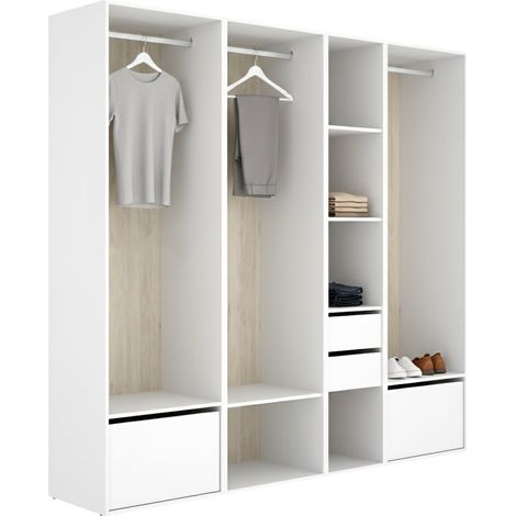 Großer Hawthorne Kleiderschrank, Modularmadio für Schlafzimmer, 10 Regale, Kleiderstange, 45x205h cm Weiß
