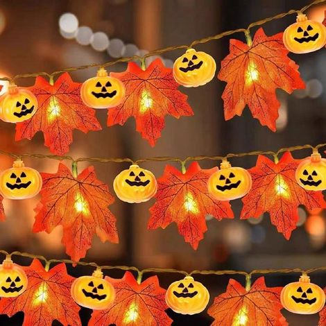 LED-Lichterkette für Halloween,Lichterkette mit Batteriefach,festliche Stimmungslichtkette mit Ahornblättern und Kürbissen,6 Meter