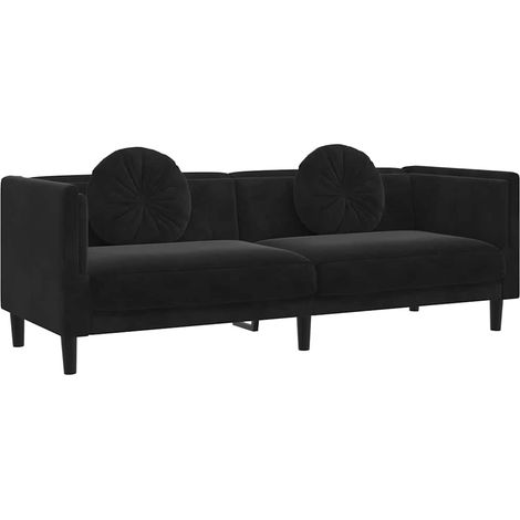 Canapé Sofa avec coussins 3 places noir velours (1/5)