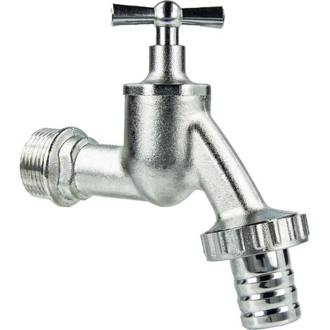 tecuro Auslaufventil 3/4 Zoll, Knebeloberteil, Schlauchtülle, Dichtband - Messing mattverchromt
