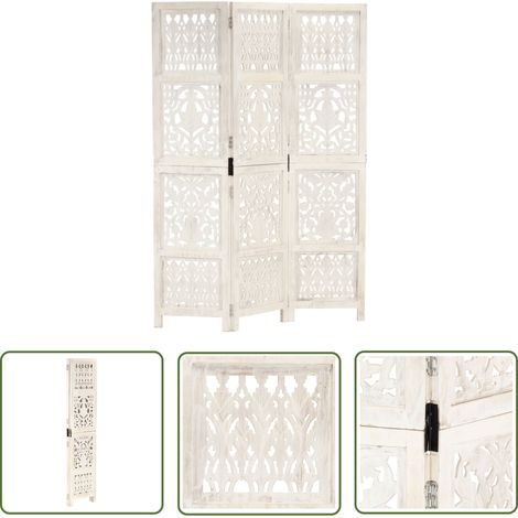 The Living Store Cloison de séparation 3 panneaux Blanc 120x165 cm Bois manguier - Cloison De Séparation - Partition Murale - Écran Décoratif - Meuble Pliable - Décoration Intérieure (1/5)