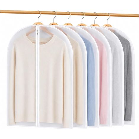 6PCS Housse Vetements à Suspendre Semi Transparentes Housse Vetement avce Zip Protection pour Chemise Costumes Bordure Blanc 60x80cm