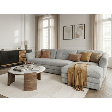 BOBOCHIC - Canapé d'angle fixe MARBLE tissu chiné Angle droit Gris (1/5)
