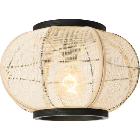 QAZQA Lampada da soffitto rob - Orientale - Acciaio,Legno,Tessuto - Legno/Nero - Tondo Max. 1 x Watt