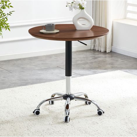 Mesa auxiliar regulable en altura Ø70x73.5-98.5 cm nogal en MDF y metal con ruedas y freno (1/5)