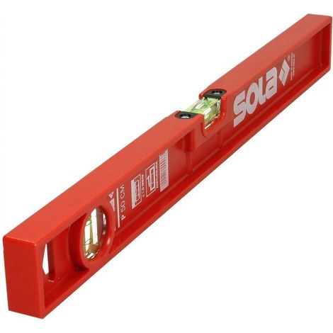 Niveau à bulle d'air PF 50 – Plastique ABS rouge – Dimensions 500 x 24 mm – Résistant à l'abrasion pour chantiers humides – Sola
