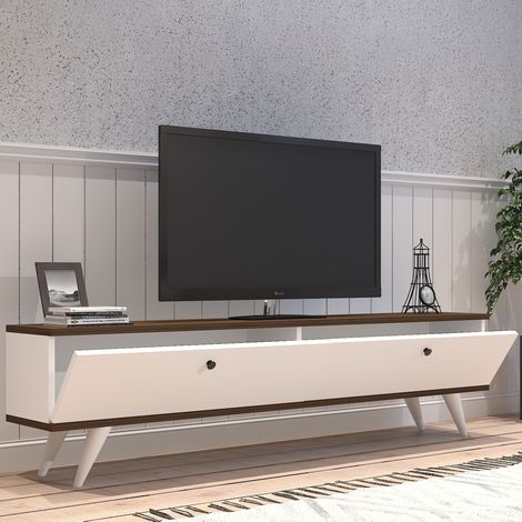 Mobile Porta tv Olmedo, 2 Ante, 2 Vani, Apertura a Ribalta, 160x25x35h cm Bianco (1/5)