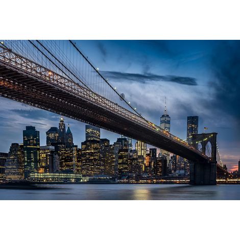 papier peint panoramique New York skyline bleu, jaune et gris  - Sanders & Sanders (1/4)