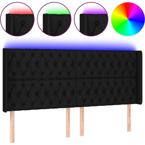 Testiera Testata del letto a LED Nera 203x16x118/128 cm in Tessuto (1/4)