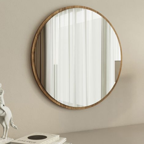 Plati Spiegel, Rundform, Wandtyp, Strukturfarbe Transparent, 60x60h cm, Nussbraun (1/5)
