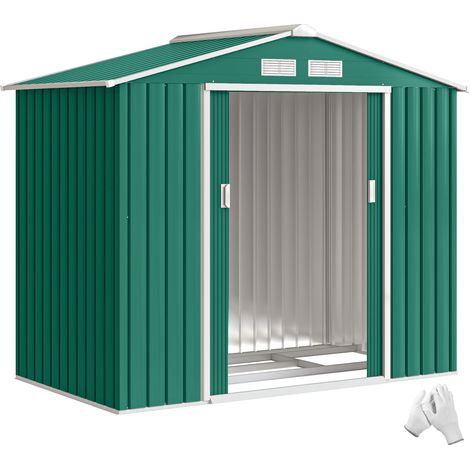 Casetta da giardino ripostiglio per attrezzi 213 x 130 x 185 cm porte chiudibili a chiave kit di fondazione in acciaio industriale verde 210004027