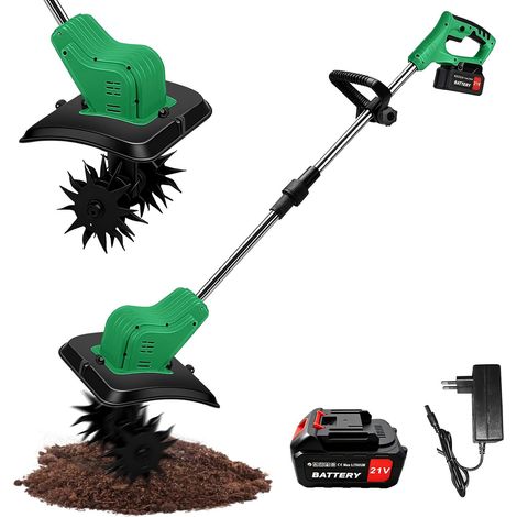 Motobineuse sans Fil avec 1 Batterie de 2,0 Ah, Moteur sans balais  650 W motoculteur électrique, Vitesse 300 TR/Min, Profondeur de Travail 16 cm et Largeur de Travail 30 cm (1/5)