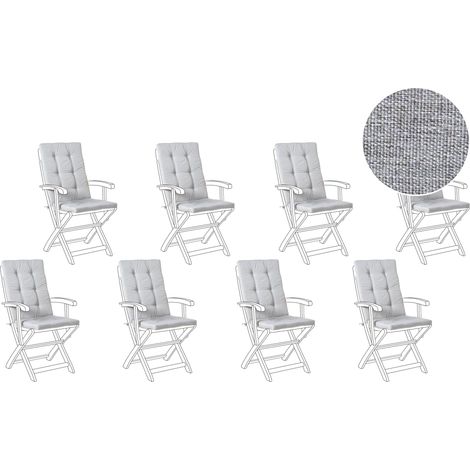 Conjunto de 8 cojines para asiento y respaldo de sillas de exterior con lazos gris jaspeado Maui Premium