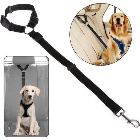 Ceinture de sécurité pour chien en voiture - Laisse de sécurité réglable - Attache pour harnais et collier - Protection et maintien du chien - Noir (1/4)