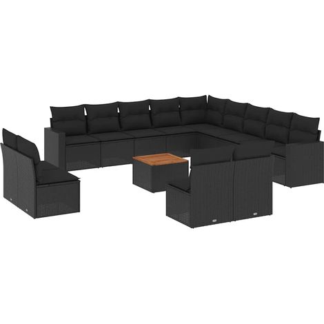 Maison Exclusive - Set Divani da Giardino 14pz con Cuscini in Polyrattan Nero (1/5)