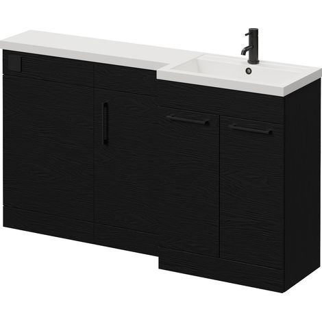 Napoli 390 Nero Oak 1500mm 3 Door Vanity Unit Toilet Suite with Right Hand Square Lucia Basin - 1500mm - Matt Black 160mm HandleWithout Kingston Toilet Pan