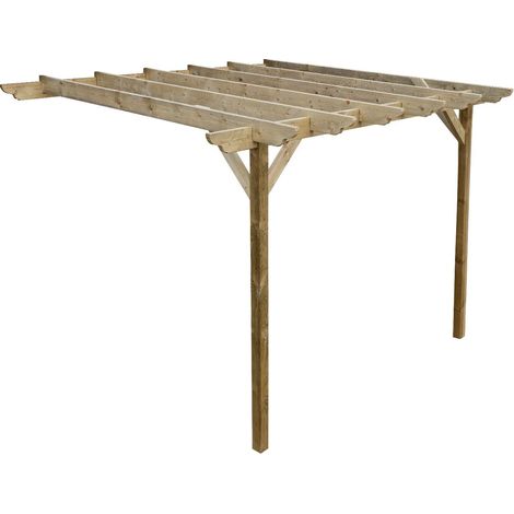 Lean to wooden garden pergola kit - Dinasty design wall mounted gazebo, 3.6m x 4.2m (Natural finish) (1/5)