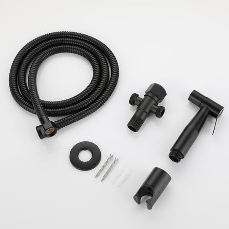 Pistolet WC Inox 304 noir, buse booster nettoyage et rinçage (1/4)