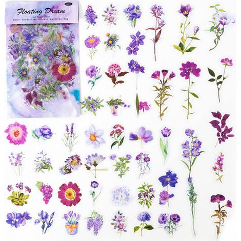 Sticker Fleur - 100 Pièces Autocollants Naturels en Papier PET Transparent Imperméable - Pour Scrapbooking Carnet Journal Art Créatif Décoration Personnalisée - Lot de 100 (1/5)