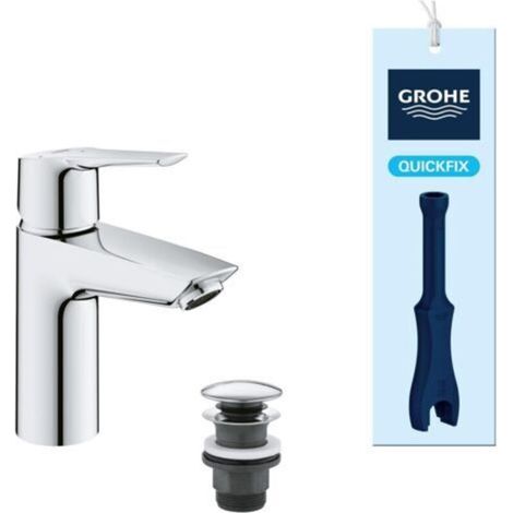QUICKFIX Start Robinet de salle de bains lavabo, mousseur économie d'eau, sans tirette, bonde clic clac incluse, Installation et nettoyage facile, taille S, chromé, 23551002 (Importación Allemagne)