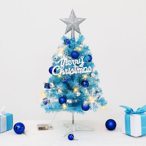 Miniatur-Weihnachtsbaum, blau, 45 cm, Schreibtischdekoration, Tischschmuck, kleiner festlicher Baum für den Innenbereich (1/4)