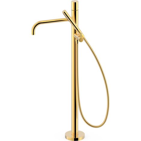 TRES 26247006OR STUDY Grifo Monomando a Suelo Bañera y Ducha Color Oro 24K - ref: 26247006OR