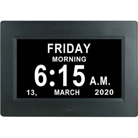 Pouce LCD Horloge Numérique Calendrier avec Date Jour Et Heure Horloge Non-Abrégée Auto Dimming 8 Langues HD Display Rappel pour Alzheimer Les Personnes âgées et Les Enfants