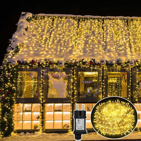 Jiubiaz Catena luminosa LED 100 m 500 LED bianco caldo, 8 modalità, memoria, cavo 5 m, IP44, cavo bianco, per Natale, giardino, balcone, terrazza, feste, casa (1/5)