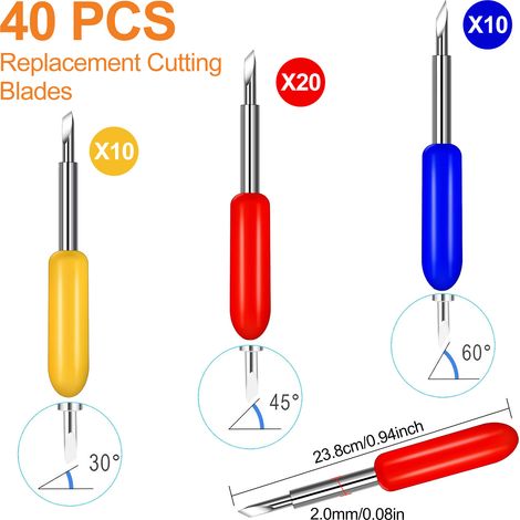 40 lames de découpe pour Cricut Maker, lames accessoires pour Cricut Explore Air 2, lames de rechange avec support pour machines de découpe à 30, 45 et 60 degrés (rouge/jaune/bleu) (1/5)
