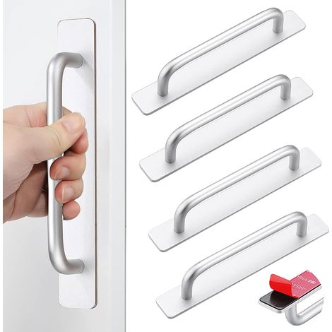 Maniglie Armadio, 4 Maniglie per Mobili, Maniglie per Armadio in acciaio inox, Maniglie Cucina autoadesive, maniglie senza foratura, adatte per cassetti, armadi, ante - Argento, 147 mm (1/5)