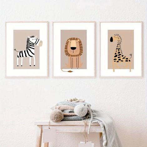 Juego de 3 lienzos 'África'，Pósteres de lienzo，30x40cm，Habitación infantil，Póster de animales，Decoración de pared (1/5)
