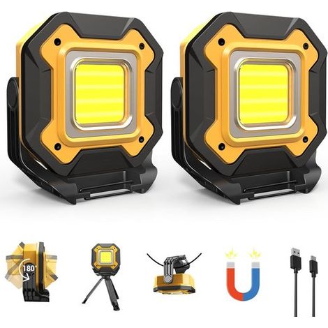 Confezione da 2 lampade da lavoro a LED, 6000 mAh, autonomia di 16 ore, magnetiche, impermeabili (IPX5), ruotabili a 360°, ideali per riparazioni auto e campeggio. (1/5)