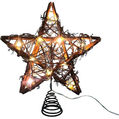 Étoile de Noël Godom avec lumières LED - Décorations de Noël vintage en rotin naturel pour sapin, table et cheminée 25-26 (1/4)