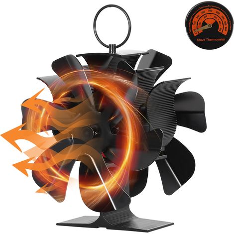 Jiubiaz 12 pales Ventilateur de poêle - 2 têtes - Ventilateur thermique,silencieux,sûr,distribution efficace de la chaleur pour poêle à bois (1/5)