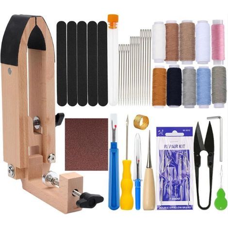 Ensemble D'Outils En Cuir, Machine à Coudre En Cuir Ensemble De Couture En Cuirs Pinces à Cuirs à Coudre à La Main Outil De Couture Du Avec Clip De Maintien Pour La Coutures à La Main Diy (1/5)