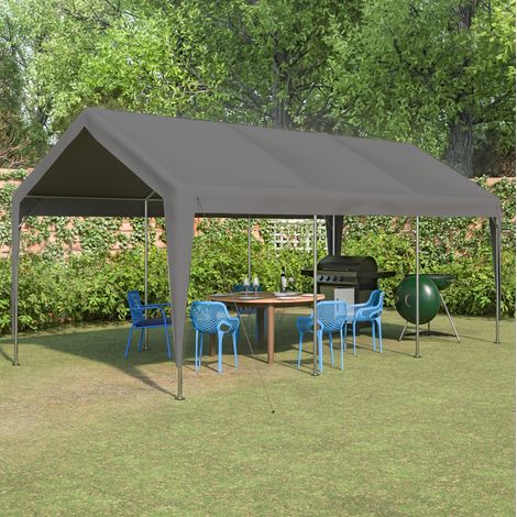 Abri voiture 3 x 6 m en métal gris, tente garage résistante à l’hiver avec fenêtres à enroulement, parois et toit amovibles, pour voiture, SUV, bateau ou camion – CHICFURN (1/5)