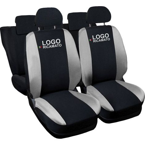 Lupex shop - Coprisedili Auto Compatibili per 600, Made In Italy, set di copri sedili anteriori e posteriori con copri poggiatesta incluso, tessuto poliestere, Nero - Grigio Chiaro