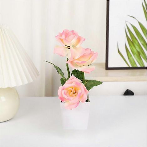 roses artificielles en pot, bonsaï, plante artificielle en plastique, décoration pour la maison, le bureau ou le salonrose clair (1/5)