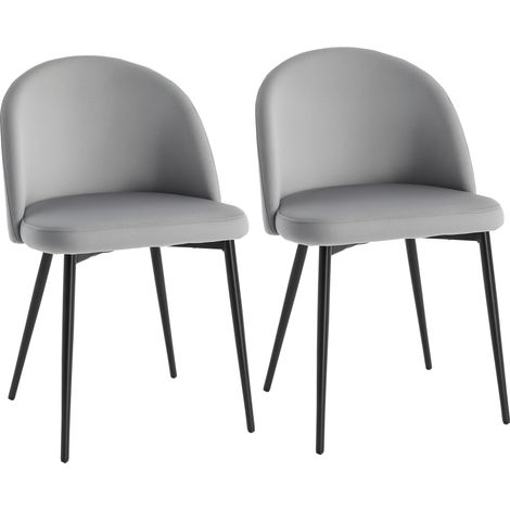 HOMCOM Modern Upholstered Fabric Bucket Seat Dining Chairs Set of 2 Grey (1/5)
