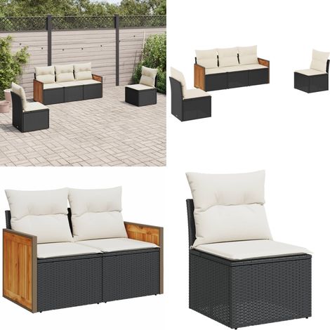 5-tlg. Garten-Sofagarnitur mit Kissen Schwarz Poly Rattan - Gartengeset - Gartenmöbelset - Rattan Möbel - Lounge Set - Gartenlounge - Home & Living (1/5)