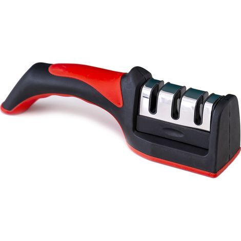 Affûteur de couteaux portatif à 3 segments, rouge et noir, multifonctionnel pour la cuisine (1/5)