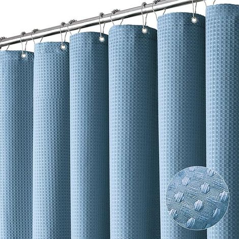 Rideau de douche gaufré 180x180 cm – Tissu durable et anti-moisissure, imperméable, avec 12 crochets en plastique – Couleur bleu lune (1/5)