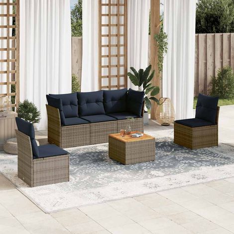 6-tlg. Garten-Sofagarnitur mit Kissen Grau Poly Rattan (1/5)