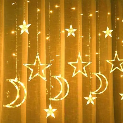Étoile Lune Rideau Guirlandes Lumineuse LAMPE À LED Ajouter Ambiance Romantique Fenêtre pour Chambre Salon Boutique Blanc Chaud (1/5)