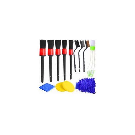 Set di 13 spazzole per la pulizia dell'auto, ideali per lavare cerchi, motore, cruscotto, bocchette dell'aria e superfici interne/esterne. (1/4)