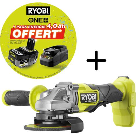 Meuleuse d'angle Brushless 18V RYOBI RAG18BL - 125mm - Batterie 4,0Ah et chargeur OFFERTS