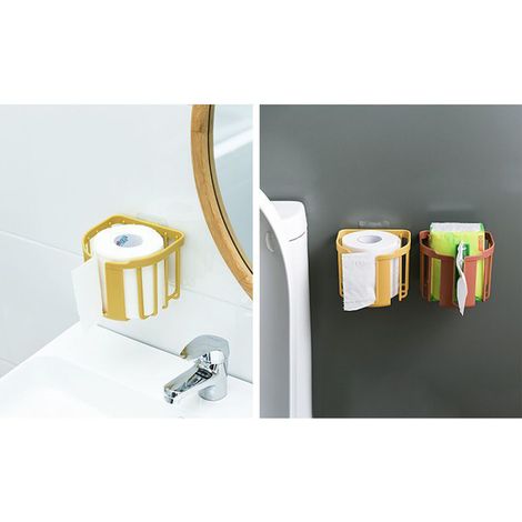 Porte-papier toilette mural en plastique ABS lisse, sans perçage, pour salle de bain, cuisine, WC, jaune (1/5)